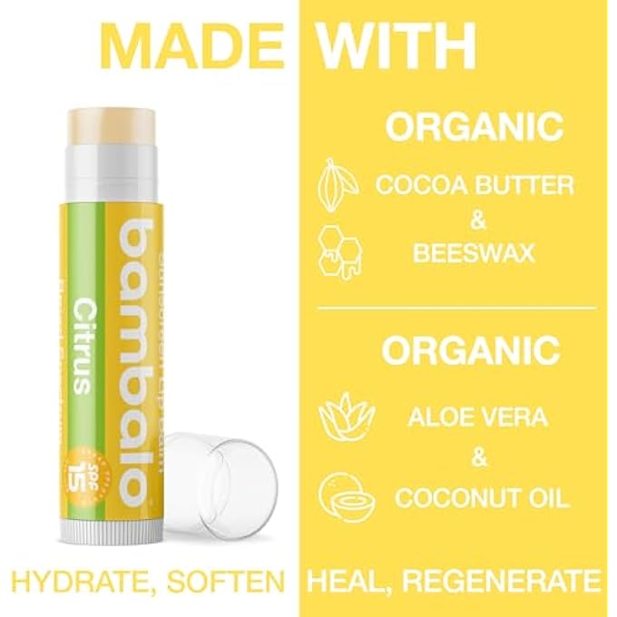 Bambalo 4-PACK CITRUS SPF 15 LIP BALM - ORGANIC INGREDIENTS, BROAD SPECTRUM UVA/UVB PROTECTION - HYDRATING & MOISTURIZING, USA MADE - Image 2